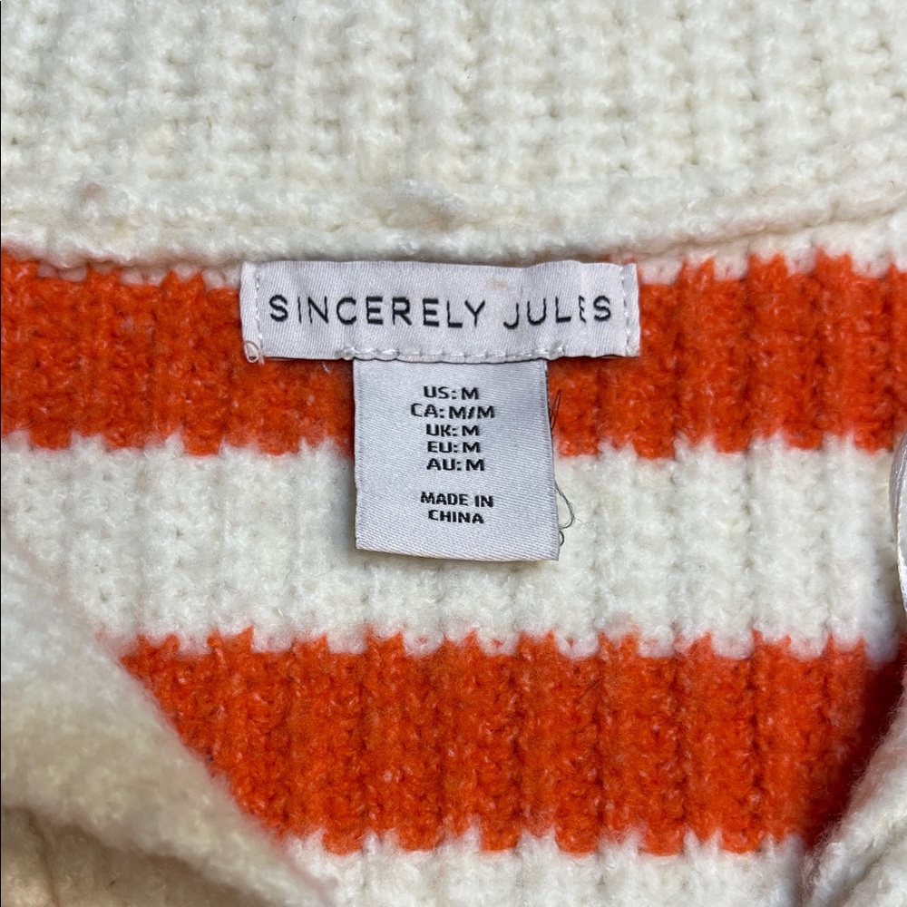 Sincerely Jules Orange and Cream Striped V-Neck Cropped Sweater - Picture 2 of 5